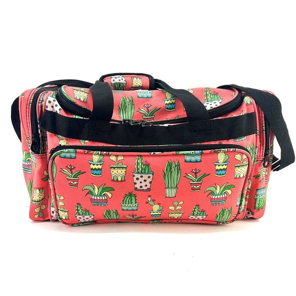 Cactus Succulent Print Duffle Bag Pink Potted Plant Travel Weekender Gym Bag